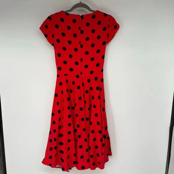 Belle Poque Polka Dot Fit & Flared Dress Womens Sz M Red Black Rockabilly Pin-Up - Picture 2 of 5